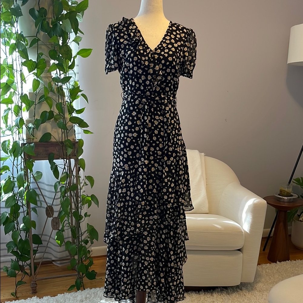 Karl Lagerfeld Black and White V-Neck Maxi Dress